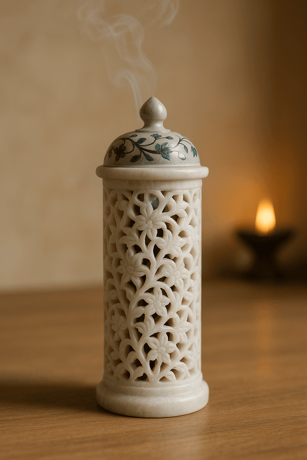 Handcrafted Natural White Marble Incense Holder – Dome Jali, 10in