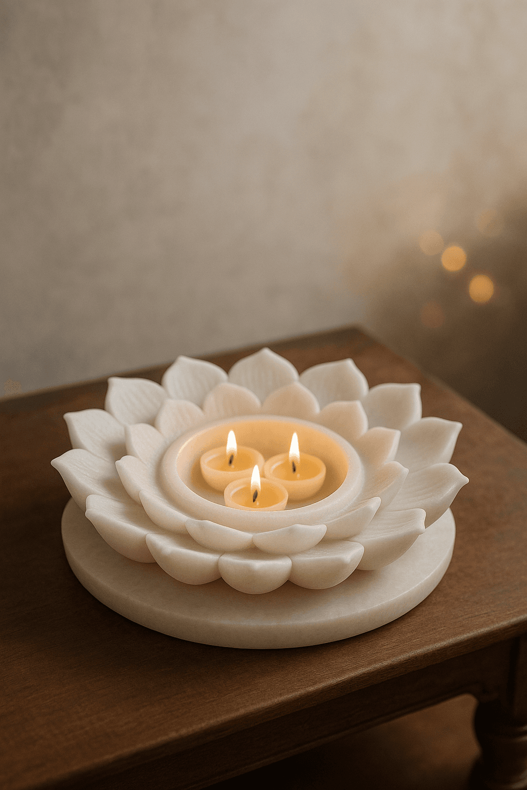 Handcrafted Makrana White Marble Lotus Diya Holder – 12in