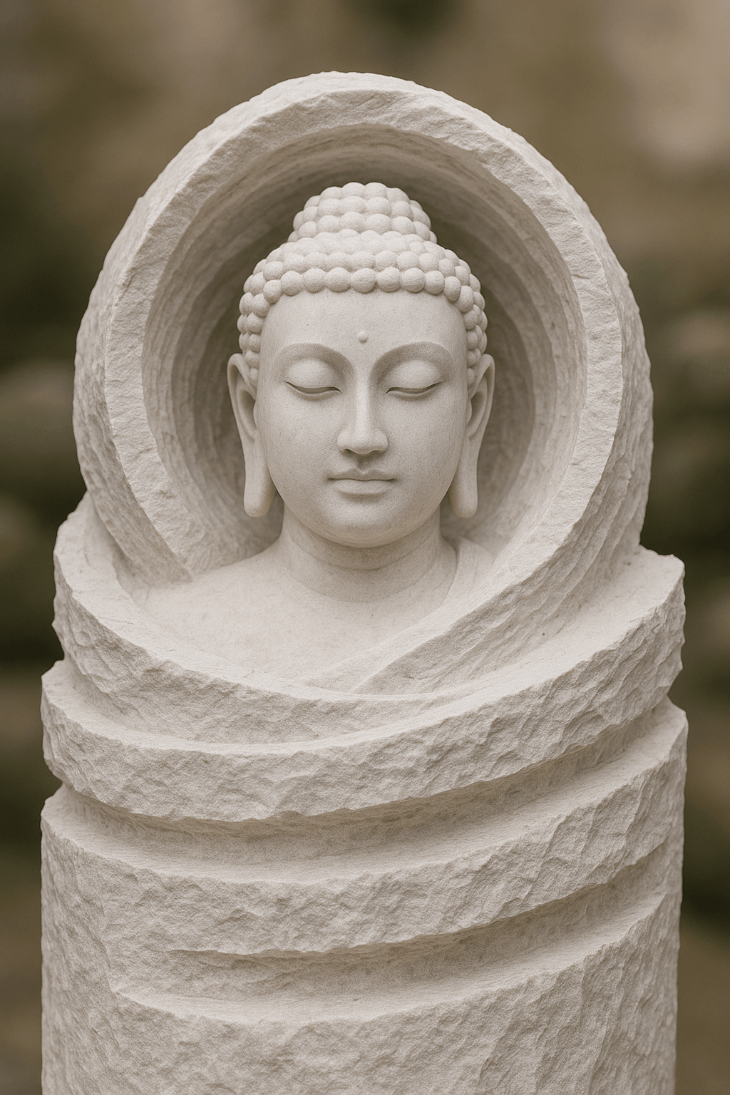 Buddha Spiral Emergence - Vietnam White Marble Sculpture