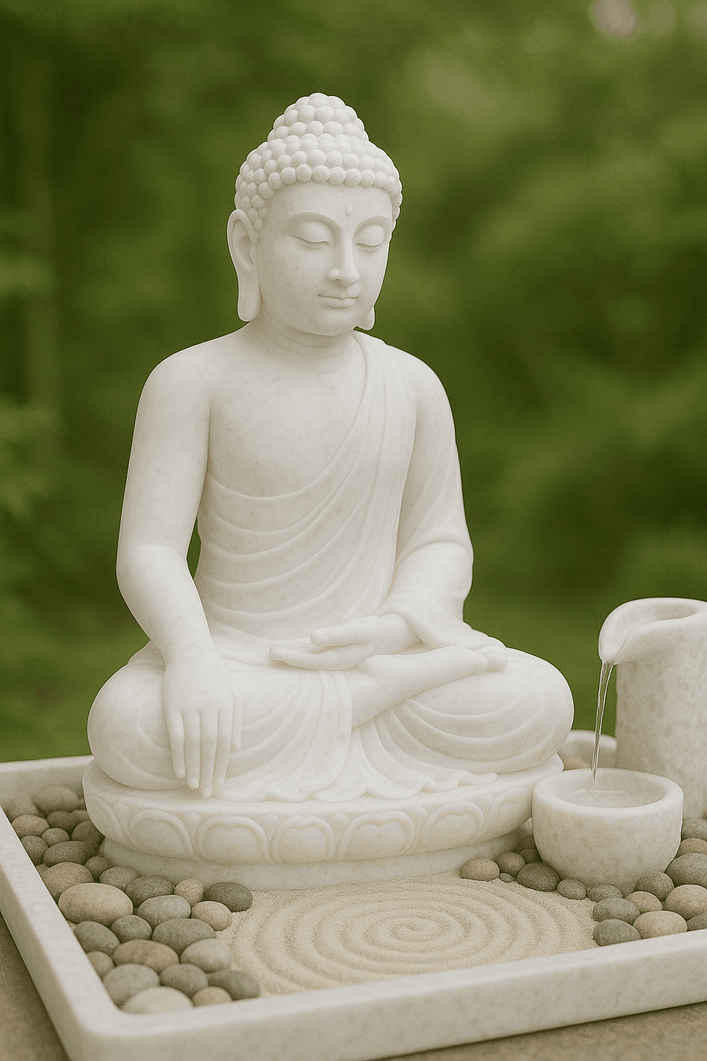 Handcrafted Vietnam White Marble Buddha Statue – Earth-Touching, 2ft