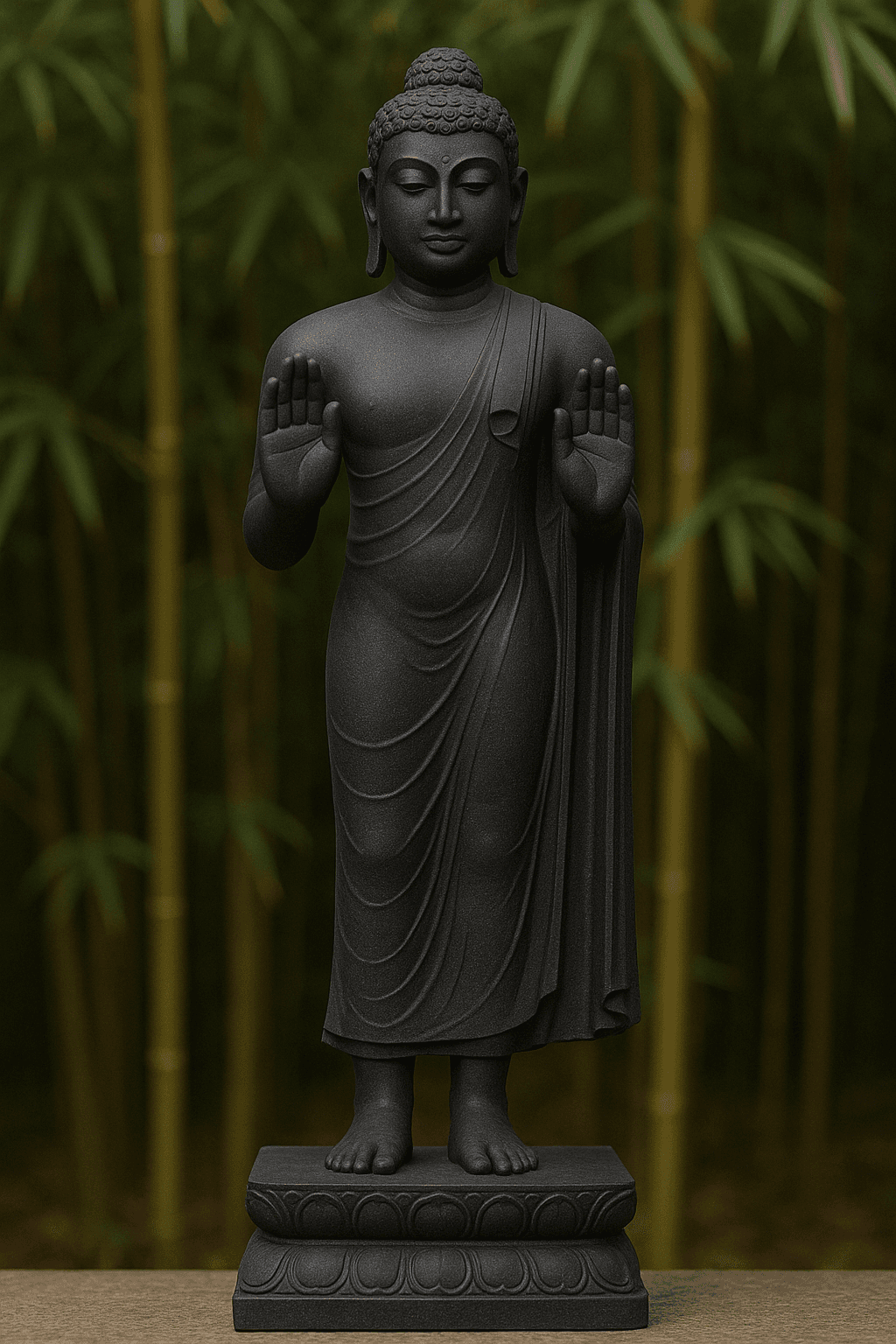 Handcrafted Black Granite Buddha Statue – Karana Mudra, 3ft