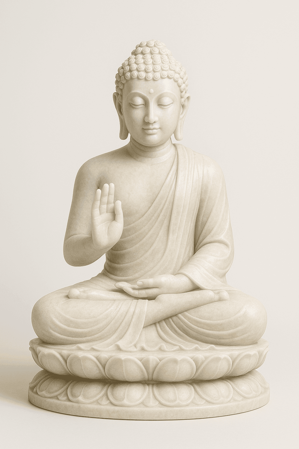 Handcrafted White Marble Buddha Statue - Abhaya & Dhyana Mudra, 3ft