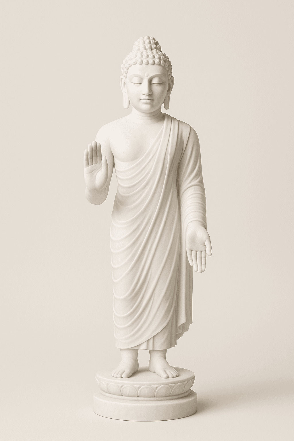 Handcrafted Standing Marble Buddha Statue in Abhaya Mudra