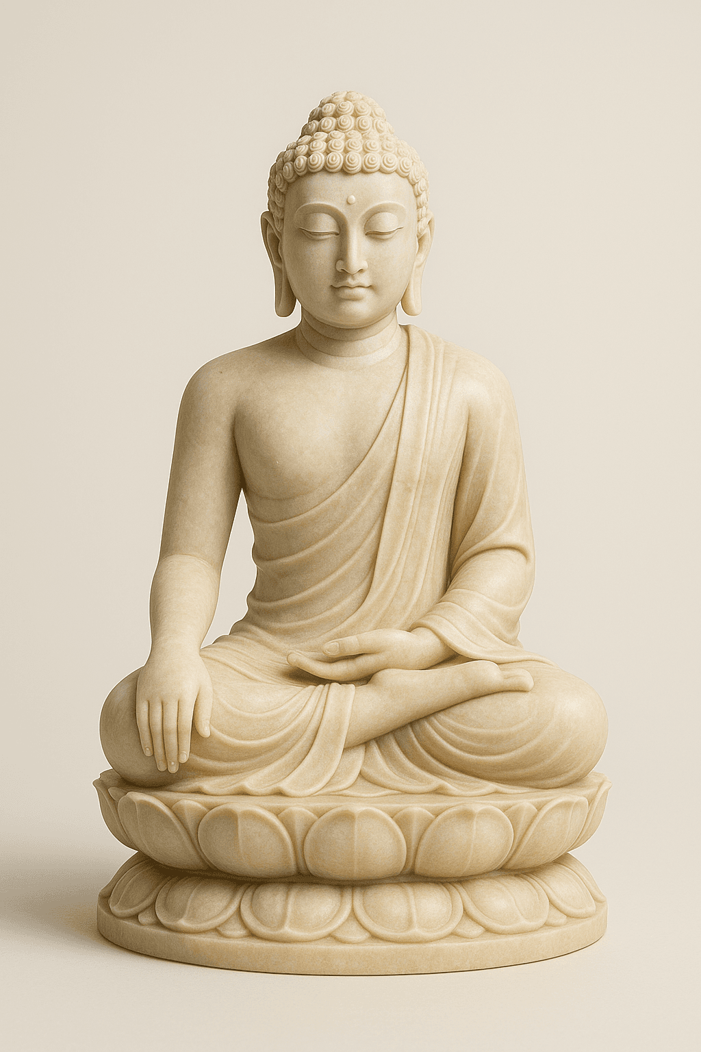 Handcrafted Beige Marble Buddha Statue in Bhumisparsha Mudra
