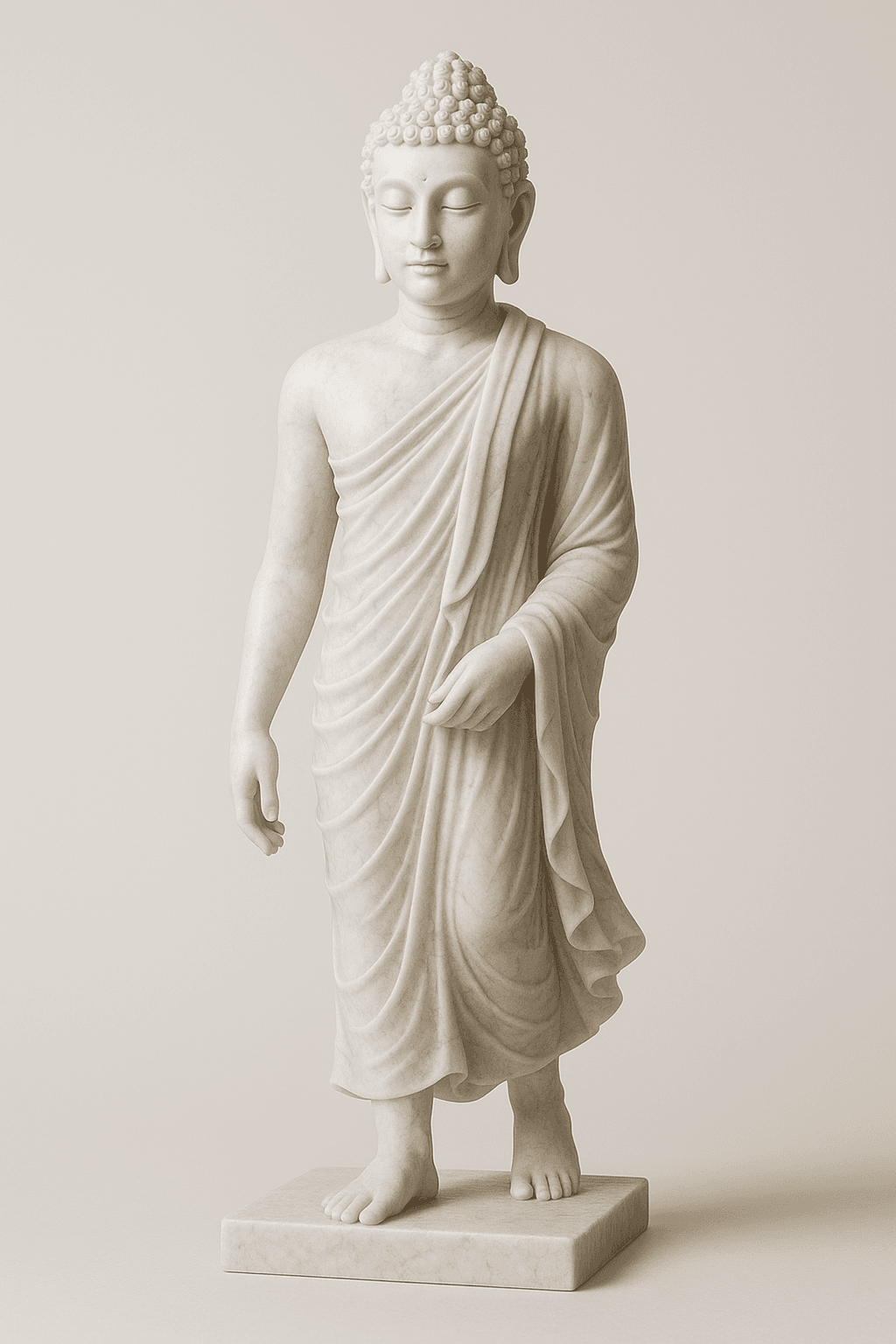 Handcrafted White Marble Walking Buddha Statue