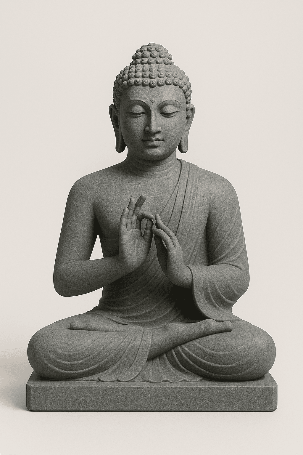 Handcrafted Grey Stone Buddha Statue in Dharmachakra Mudra