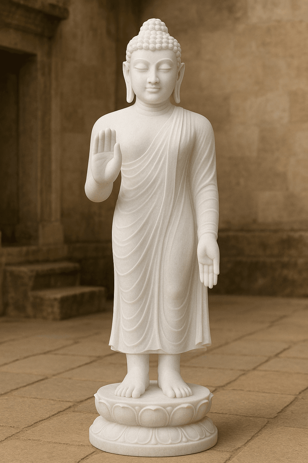 Handcrafted Makrana White Marble Buddha Statue – Blessing, 3ft