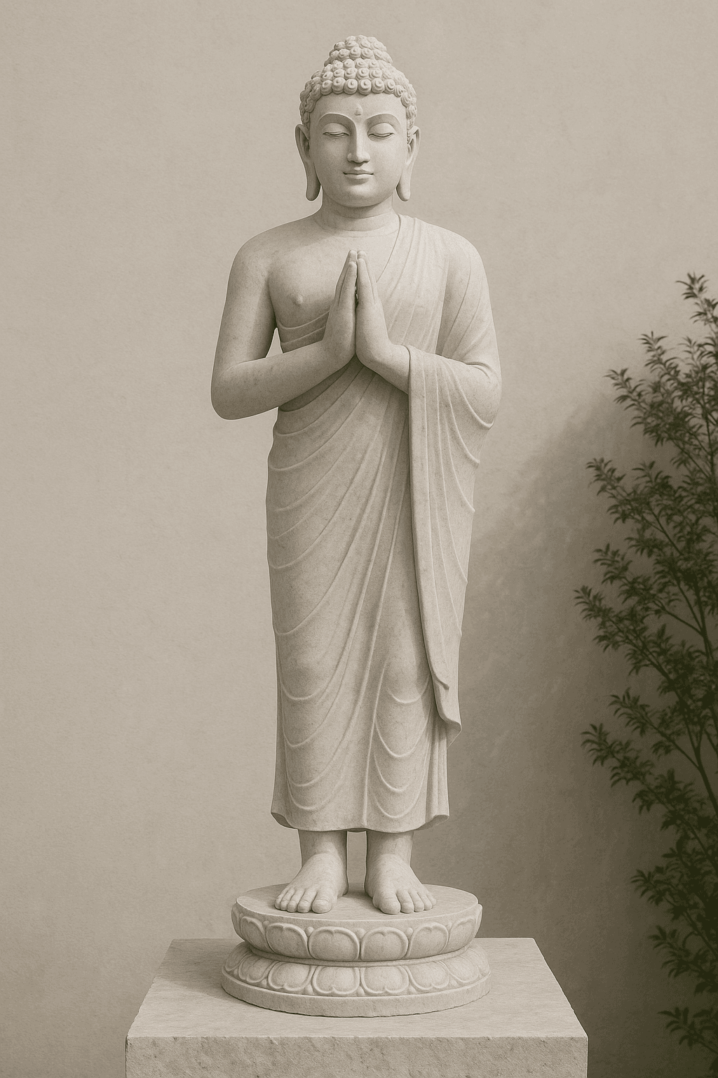 Handcrafted Makrana White Marble Buddha Statue – Prayer (Namaskara), 3ft