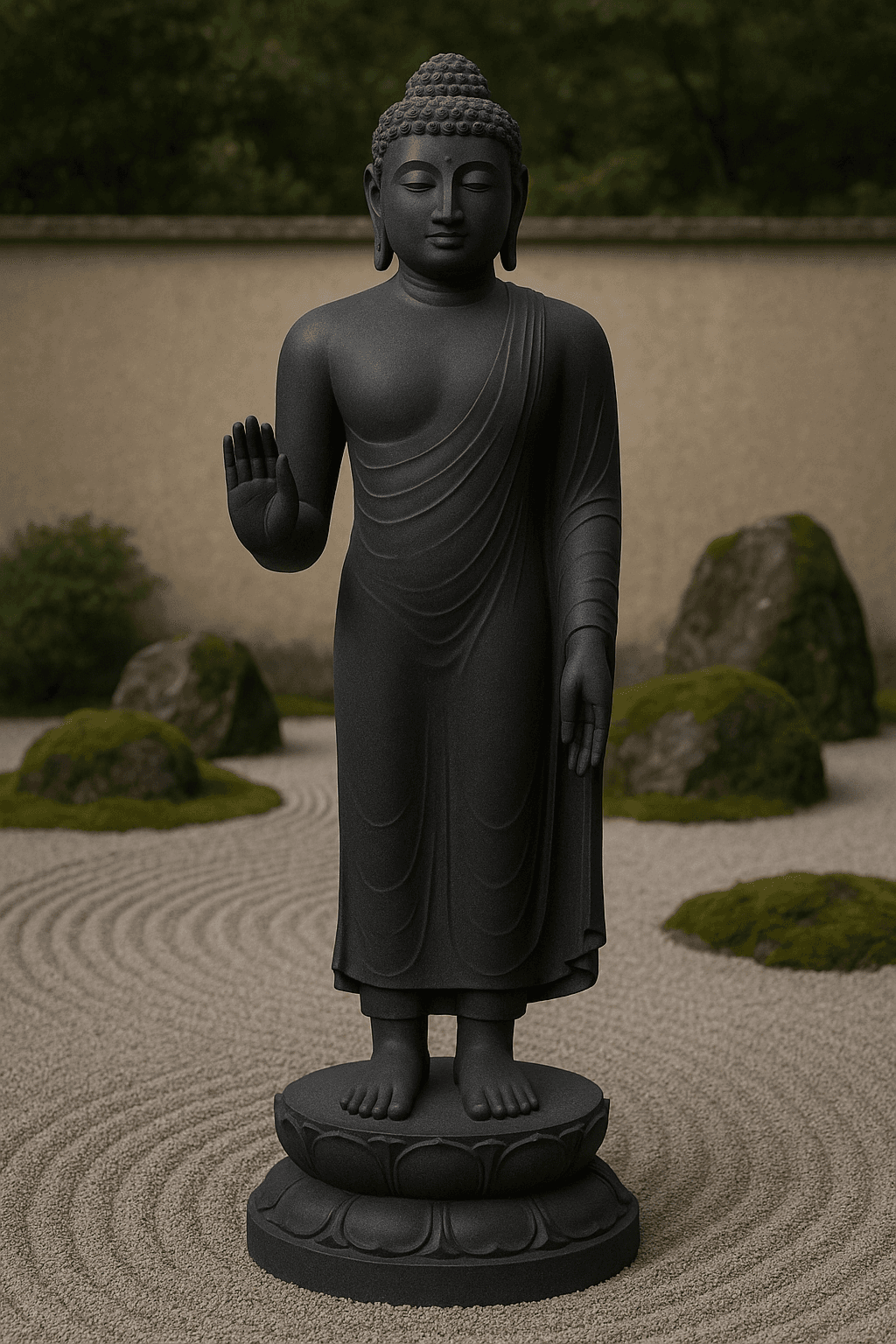 Handcrafted Black Granite Buddha Statue – Gift-Giving, 4ft