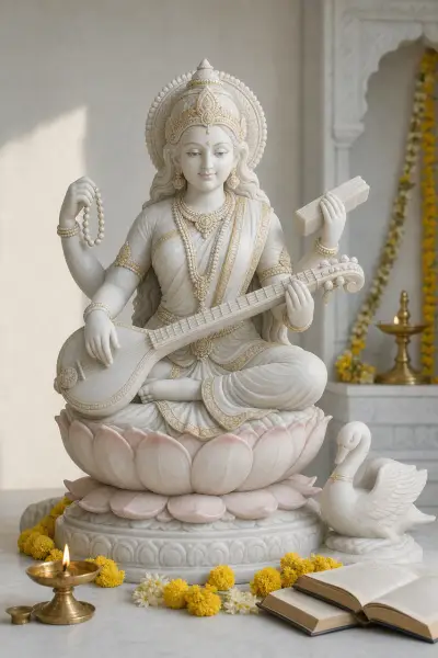 Custom Made Saraswati Mata Murti in Marble Stone