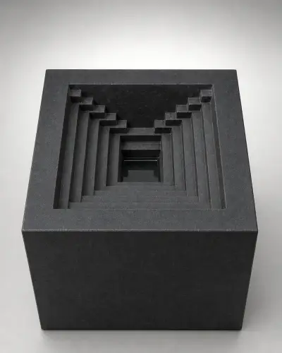 Black Granite Baori Stepwell Block, 10in