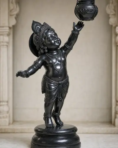 Black Granite Dahi Handi Bal Krishna, 18 in