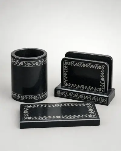 Black Granite Executive Desk Set of Three, 7in