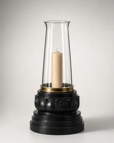 Black Granite & Glass Hurricane Lantern, 14in
