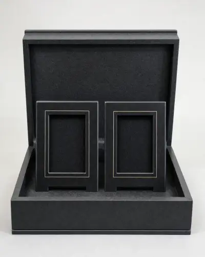 Black Granite Inlaid Photo Frame Pair, 9in