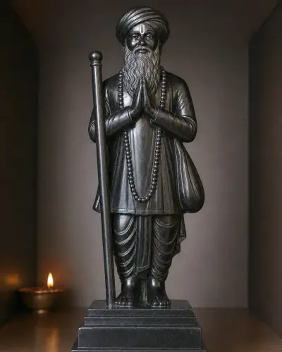 Black Granite Jalaram Bapa Folded Hands Murti 15in