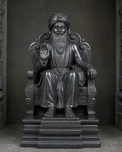 Black Granite Jalaram Bapa Singhasan Darshan Murti 21in