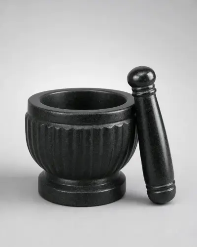Black Granite Khalbatta Mortar and Pestle, 6in
