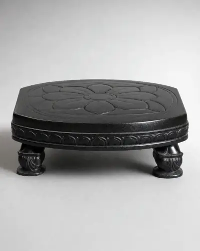 Black Granite Lotus-Seat Chowki, 6in