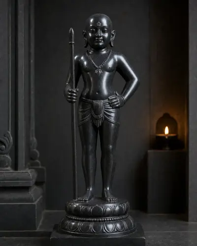 Handcrafted Black Granite Palani Dandayudhapani Murugan Statue, 18in