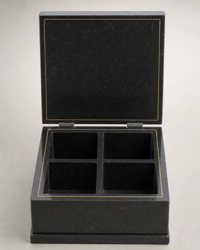 Black Granite Partitioned Dry-Fruit Box with Brass Inlay, 10in