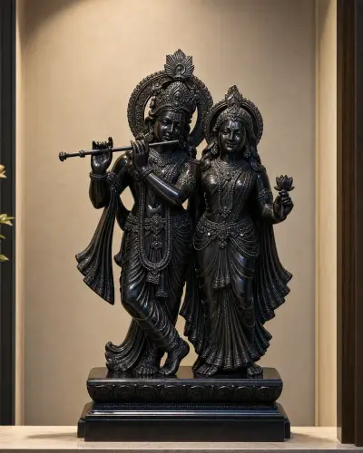 Handcrafted Black Granite Radha Krishna Jugal Jodi Standing Pair, 30-inch