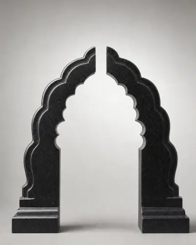 Black Granite Split Arch Bookend Pair, 7in