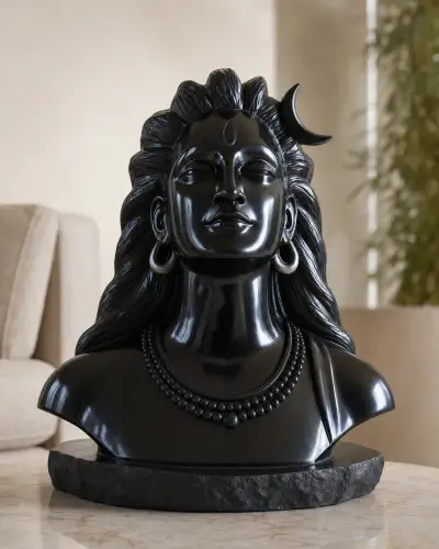 Handcrafted Black Marble Adiyogi Shiva Bust, 24in