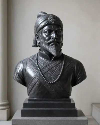 Chhatrapati Shivaji Maharaj Black Marble Bust Statue 30in