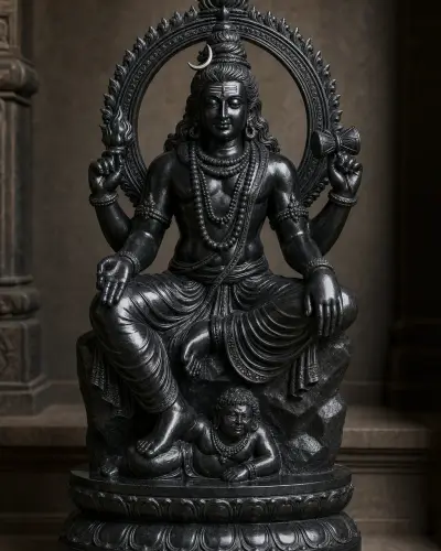 Handcrafted Black Marble Dakshinamurthy Shiva Statue, 24in