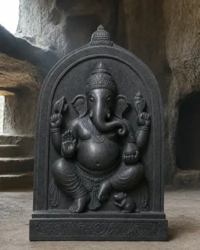 Black Marble Girijatmaj of Lenyadri in a Rock-Cut Cave Arch, 30 in