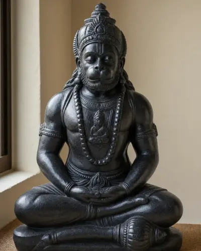 Handcrafted Black Marble Meditating Hanuman Statue, 24 inches