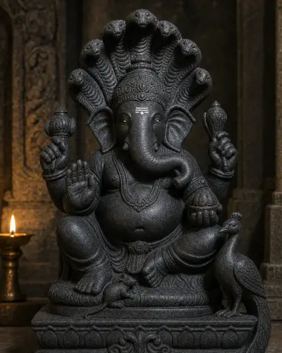 Black Marble Moreshwar Ganpati of Morgaon, Raw Unpolished Finish, 18 in