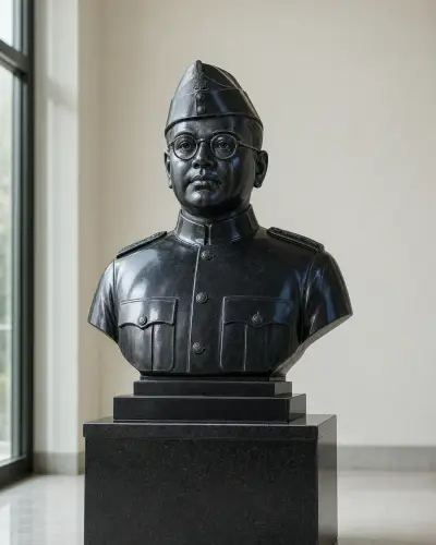 Netaji Subhas Chandra Bose Black Marble Bust Statue 24in
