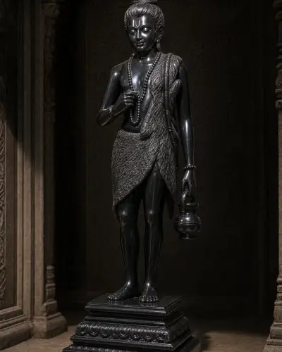 Handcrafted Black Marble Nilkanth Varni Yogi Statue, 30in