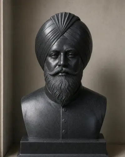 Black Marble Bust Statue of a Sardar Gentleman 24in
