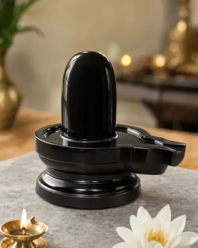 Handcrafted Black Marble Shiva Lingam with Yoni Base, 18in