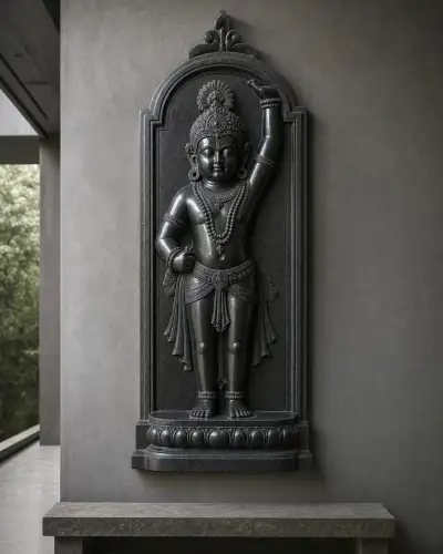 Black Marble Shrinathji Wall Panel, 36 in