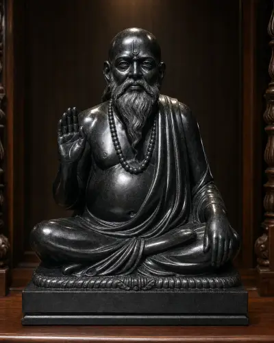 Handcrafted Black Marble Swami Samarth Blessing Murti, 18 inch