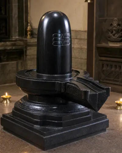 Handcrafted Black Marble Temple Shiva Lingam on Stepped Yoni, 48in