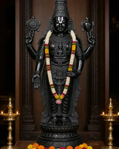 Handcrafted Black Marble Tirupati Balaji Statue, 2ft