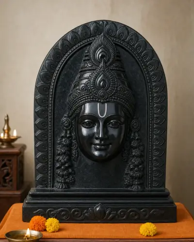 Handcrafted Black Stone Khatu Shyam Ji Mukh Darshan Panel, 15in