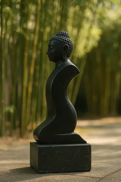 Handcrafted Black Granite Buddha Statue – Minimalist Arc, 3ft