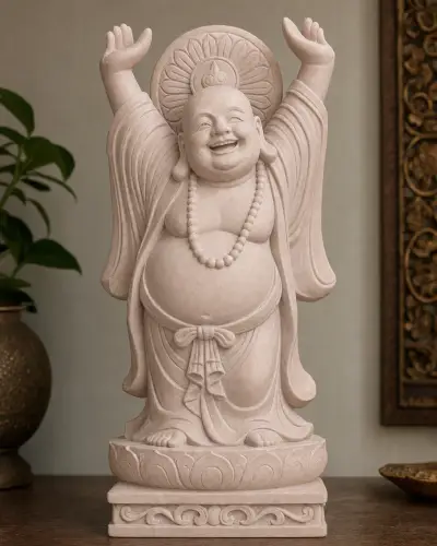 Handcrafted Dholpur Pink Sandstone Buddha Statue – Raised Hands, 2ft 4in