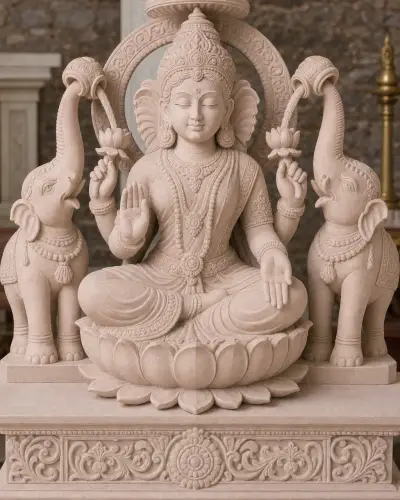 Dholpur Pink Sandstone Gaja Lakshmi Statue, 24 Inch