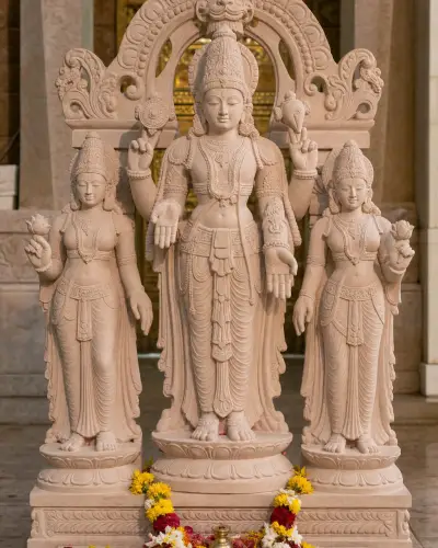 Handcrafted Dholpur Pink Sandstone Kalyana Venkateswara Statue (Srinivasa Kalyanam), 30in
