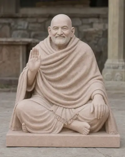Dholpur Pink Sandstone Neem Karoli Baba Ashirwad Murti 30in