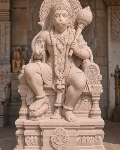 Dholpur Pink Sandstone Raja Hanuman on Throne, 42 inch