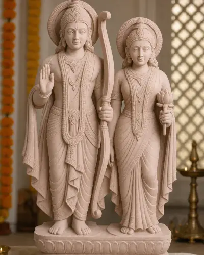 Handcrafted Dholpur Pink Sandstone Ram-Sita Standing Pair, 2ft