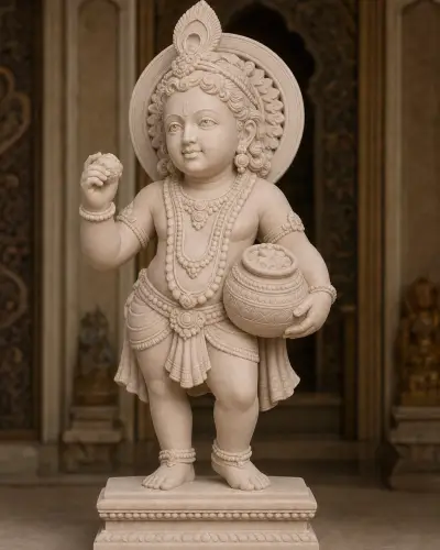 Dholpur Pink Sandstone Standing Bal Krishna with Butter Pot, 15 in